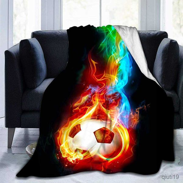 Decken Fußball Fußballball Sport Flanell Wurf Decke Buntes Feuermuster für Bettsofa Couch Decke Super Soft King Size R230824