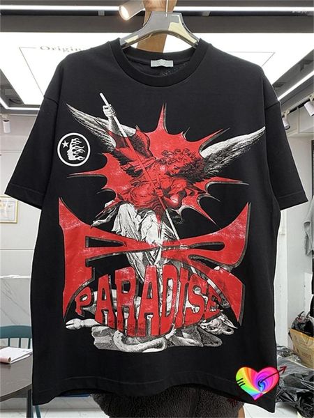 Camisetas masculinas 2023sss Black Hellstar Angel Tee Men Women Red Paradise Logo T-shirt High Street Slave Short White Oversize Tops