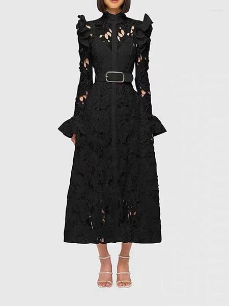 Vestidos casuais Desirefair francês nicho design 2023 quadrado pescoço renda emenda cintura-comprimento cor sólida feminino