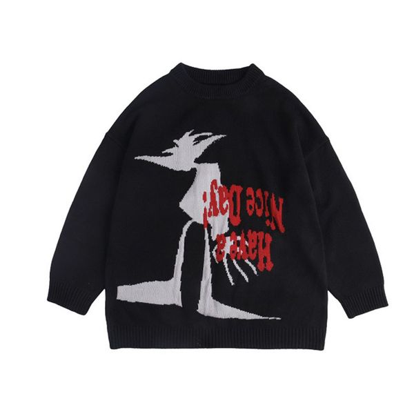 Мужские свитера винтажный вязаный свитер осень зимний пуловер Unisex Y2K Chic Harajuku Свободный хлопок черный аниме Принт 230823