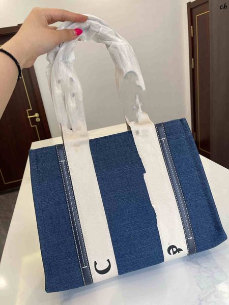 Borsa di design tote borse borse per la spesa in tela da donna borsetta blu leopardo tote spalla mobile 2023