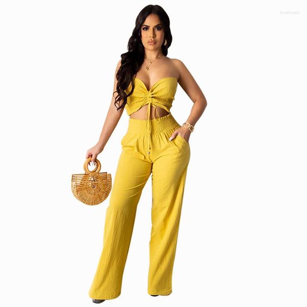 Roupas étnicas moda urbana sexy slim 2 peças feminina mangas de tubo de topo de calça casual conjunto 2023 Summer Solid Color African Roupos xxl