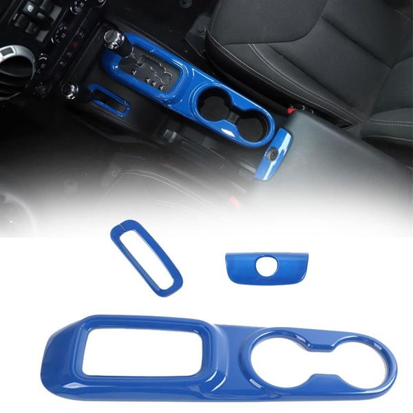 Pannello per ingranaggi della tazza d'acqua anteriore Console centrale Copertina di copertura del buco della serratura per Jeep Wrangler JK Unlimited 11-17 3pc Blue199s