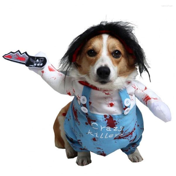 Costumi per gatti, pregevole fattura, vestiti per animali domestici, divertente costume per cani Chucky con modello di coltello per parrucca, vestito di Halloween per accessori di abbigliamento