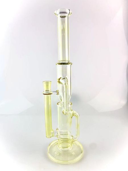 Pipes à fumer Bong de recyclage fumé argenté 18 pouces 18mm joint unique perc en ligne de haute qualité avec bol en corne transparente