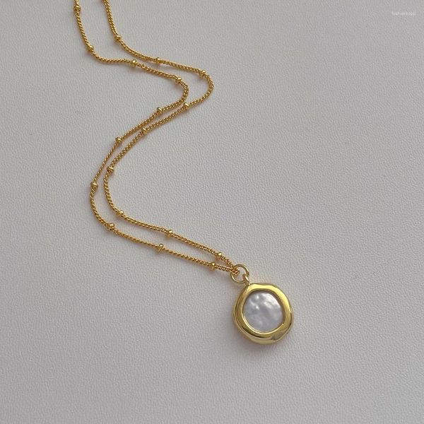 Collane con ciondolo Ciondoli Minar Ottone placcato oro reale 14K Perla d'acqua dolce naturale Moneta rotonda Girocolli a catena O per regalo donna