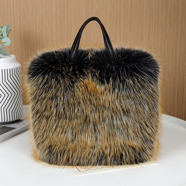 23 Nova moda feminina coelho totes outono e inverno de alta qualidade couro genuíno grande capacidade bolsa designer luxo senhora longo saco de lã