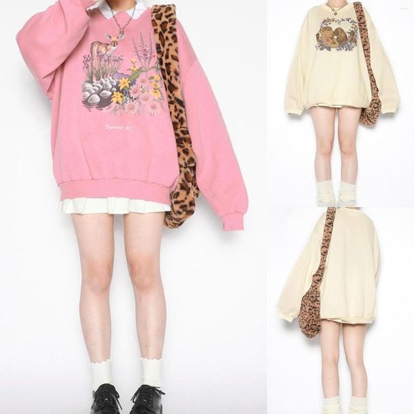 Felpe con cappuccio da donna Felpa oversize da donna Primavera Autunno Streetwear coreano Moda Pullover stampato animale Harajuku Hip Hop Top semplice