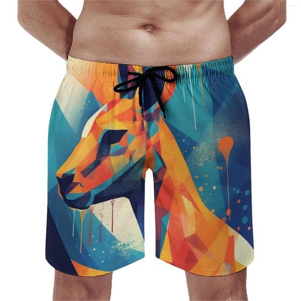 Shorts masculinos canguru placa abstração ilustração casual praia calças curtas homens design esportes fitness secagem rápida troncos de natação presente