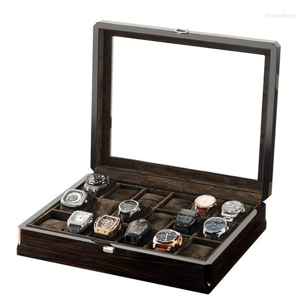 Uhrenboxen Geschenk für Kohlefaserholz Uhren Display Box Case Lint Gläser Braunes Fenster Schmuck Organizer Aufbewahrung