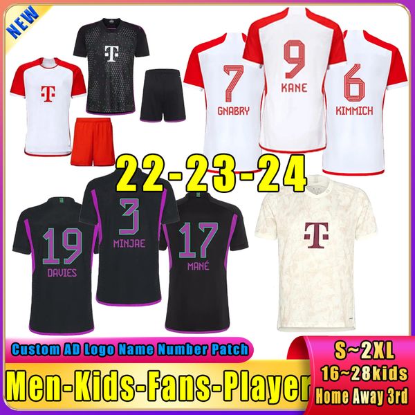 22 23 24 NEWBayern SANE KANE fãs jogador camisas de futebol MINJAE MANE DAVIES KIMMICH GNABRY GORETZKA camisa de futebol em casa longe de casa kit infantil uniformes tailandeses