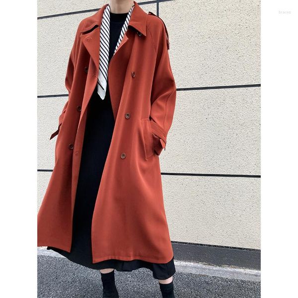 Trench da donna Cappotto lungo da donna Moda Streetwear Mantello ampio Casual Elegante Giacca a vento nera ROSSA