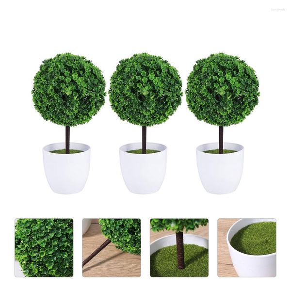 Flores decorativas 3 peças em vasos realistas bonsai cereja bola decoração plantas artificiais ao ar livre pequenos arbustos de imitação verde de plástico