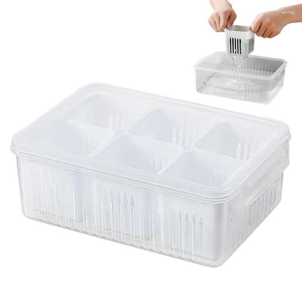 Garrafas de armazenamento Recipientes de alimentos frescos 6 em 1 Geladeira Fresh-Keeping Box Coador Dreno para