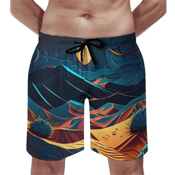 Pantaloncini da uomo Desert At Night Board Paesaggio estivo Surf Beach Costume da bagno di grandi dimensioni stampato vintage ad asciugatura rapida