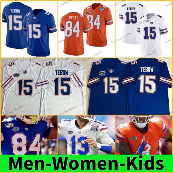 Erkekler Tim Tebow Futbol Jersey College Florida Gators Kyle Trask Richardson E.Smith Jeff Driskel Aaron Hernandez Kyle Pitts Özel Turuncu Beyaz Mavi 150th