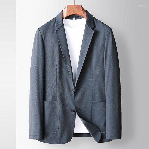 Ternos masculinos meninos de alta qualidade azul cáqui terno blazer elástico manga longa botão até negócios formal casaco escritório wear masculino 4xl