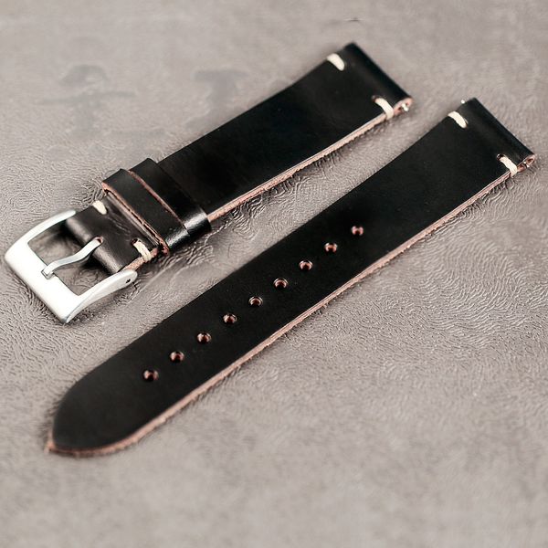Uhrenarmbänder Horween US Chromexcel Leder Schwarz Soft Wrap Handgefertigte Armbänder 18 mm 20 mm 22 mm 230825