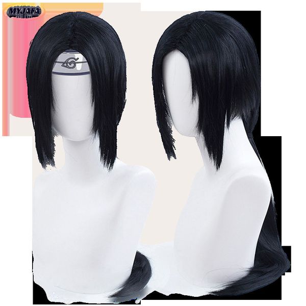 Parrucche Cosplay Uchiha Itachi Parrucca Cosplay Itachi Uchiha Lungo Rettilineo Nero Resistente al calore Capelli sintetici Parrucche Cosplay Anime Fascia WigCap 230824