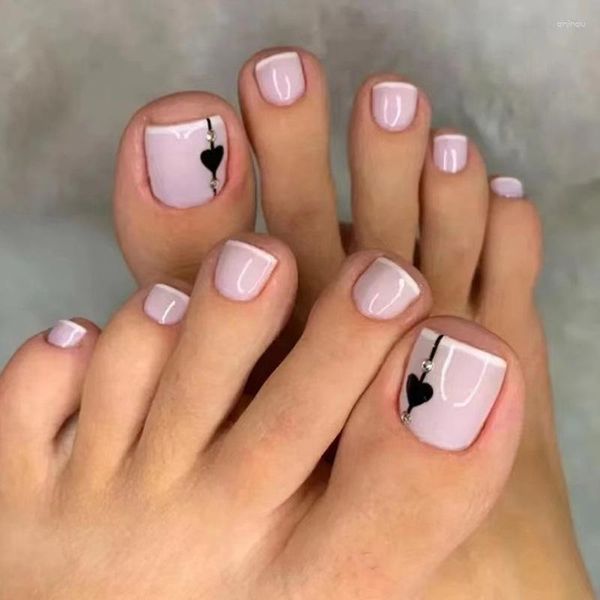 Unhas Falsas 24 Pçs / Caixa Unhas de Verão para Meninas Bonito Flash Nail Pé Dicas Artificiais Cobertura Completa Pés