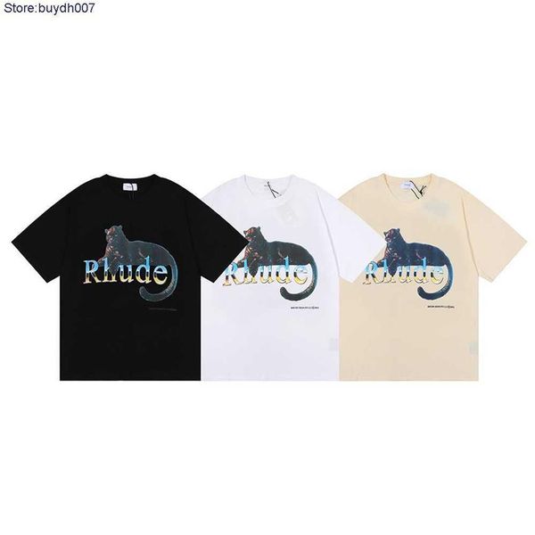 2023 neue männer t Shirt Mode Designer Rhude Paar Amerikanischen Schwarz Leopard Gedruckt Hip Hop Casual Lose Kurze Sleeve253Z