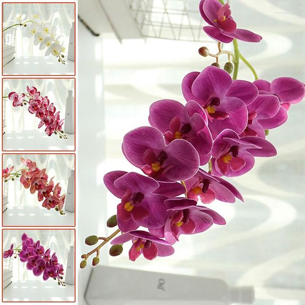 Flores decorativas 1 pacote parede 3d impressão borboleta orquídea artificial phalaenopsis toque real flor falsa 7/11 cabeças decoração de casa diy casamento