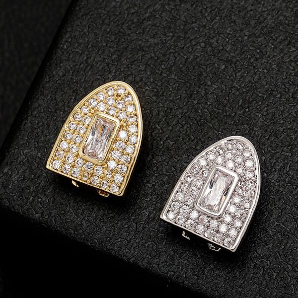 Oro Argento Bling Iced Out CZ Grillz Diamond Denti Griglie Tappo per denti Hip Hop Bocca dentale Bretelle per uomo Donna