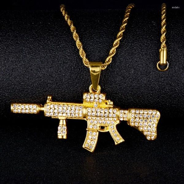 Kettingen Iced Out Zinklegering Gun Hangers Ketting Voor Mannen Vrouwen Goud Kleur Chain Link Rapper Hip Hop Sieraden