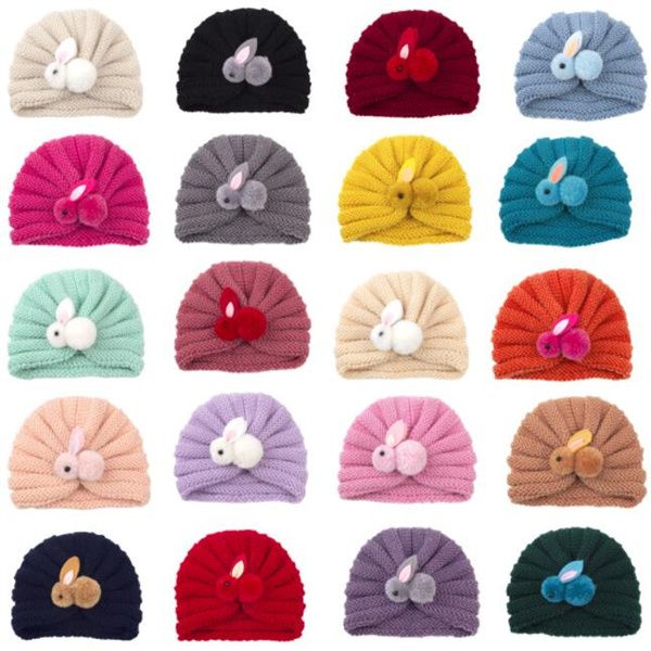 Cappelli per bambini cappelli di lana lavorati a maglia colorati decorativi di coniglio cappelli invernali spessi e caldi all'ingrosso