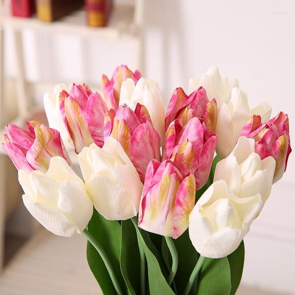 Flores decorativas 1/2pcs flor artificial 3d seda tulipa barroca 54cm estilo real toque planta falsa para decoração de casamento casa garen decoração