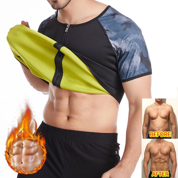 Bel karın muziper erkek vücut şekillendirici bel antrenör ter gömlek neopren sauna takım elbise zayıflama tişört egzersiz shapewear tank üstleri kilo kaybı için 230824