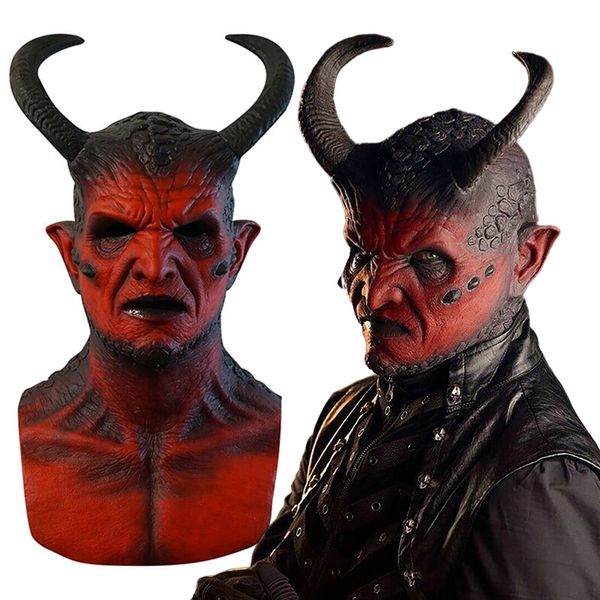 Вечеринка маскируется ужас дьявол латекс маска белиал косплей Hellfire Beast Horns Demon Helme Performance Performance Costum