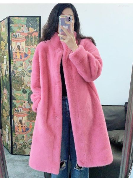 Pelliccia da donna ZADORIN Cappotto di visone di lusso Cappotti e giacche invernali da donna Fluffy lungo finto Colletto alla coreana Y2K Giacca bianca rosa