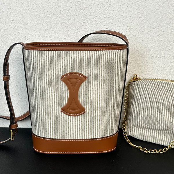 Cowboy-Eimertasche, Damen-Schulter-Umhängetaschen, echtes Leder, bestickt, Streifen, Kette, Reißverschluss, Innenfutter, klassische Handtaschen, Geldbörse, Mini-Tragetasche