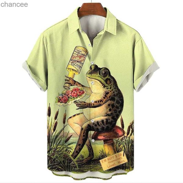 Lustiges Frosch-Shirt für Herren, Polo-Ausschnitt, Knopf, kurzärmelig, lässig, Streetwear, Herrenhemd, Vintage-Druck, T-Shirt, modische Strandbluse, HKD230825