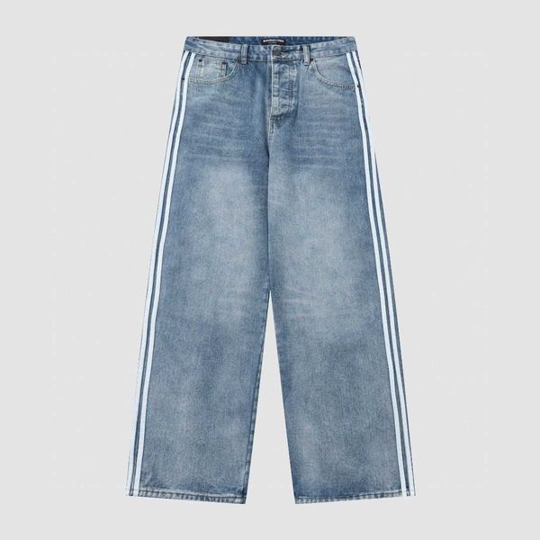 Herren Jeans Balencisgs Decke BA Family Co Branded Drei -Bar -Seitenband gewaschene Weitbein -Gerade -Rohr -Jeanshose für Männer und Frauen2wbu