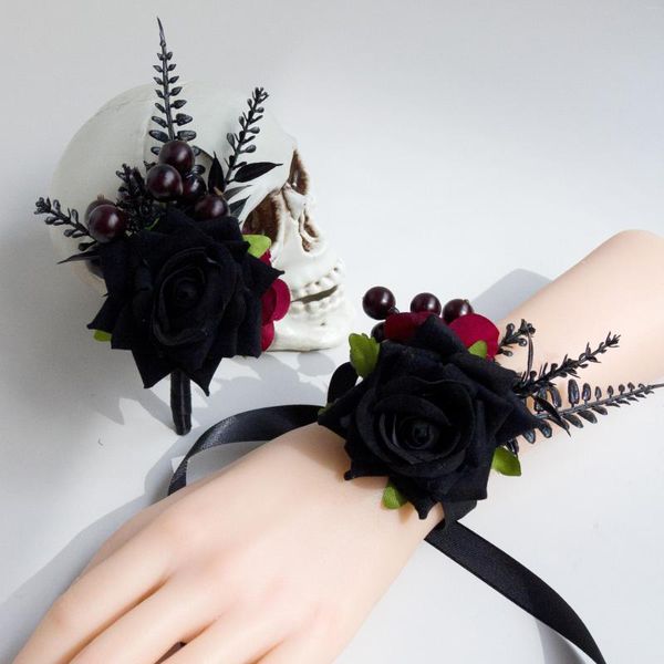 Декоративные цветы 1 упаковка из 2 черной розы искусственной цветочниц мужской корсаж женский запястье день свадьба на Хэллоуин
