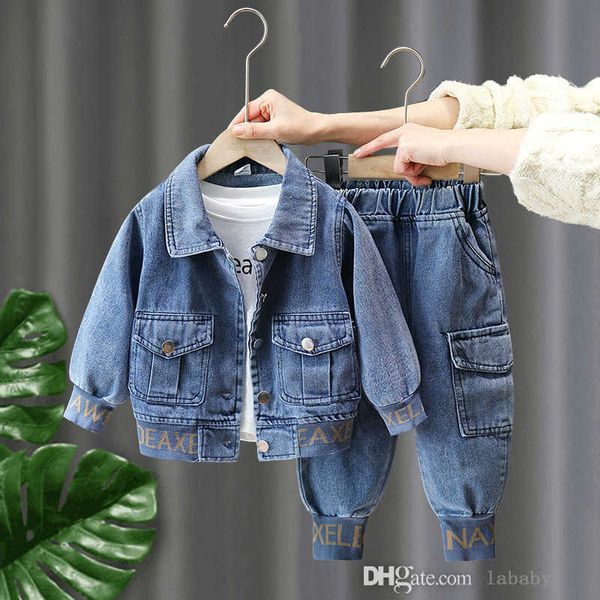 Çocuklar erkek izleme kıyafetleri bahar sonbahar denim ceket ceket çocuk giyim setleri dış giyim pantolon gündelik takım elbise bebek iki parçalı kıyafetler 2-9y