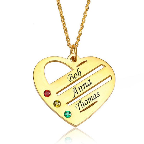 Collane con ciondolo Nome personalizzato inciso Nome personalizzato Donna Acciaio inossidabile Amore Famiglia Pietra portafortuna Collana cuore Gioielli di moda 230825