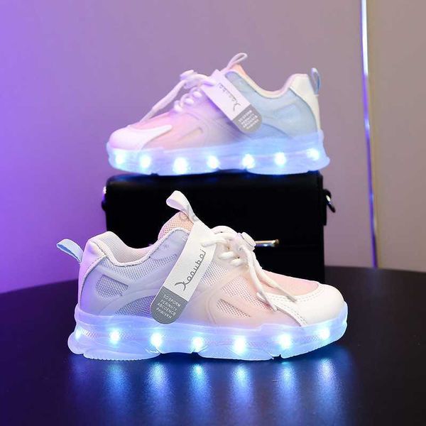 Tênis LED Luz Crianças Sapatos Meninos e Meninas Luz Sapatos Esportivos Malha Respirável 2-12 Anos Crianças Sapatilhas Zapatillas Nio L0825