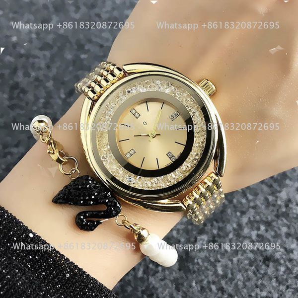 Mode-Stil Marke Quarz-Armbanduhren Damen Mädchen Diamant mit Luxus-Logo Metall Stahlband Uhr SW03