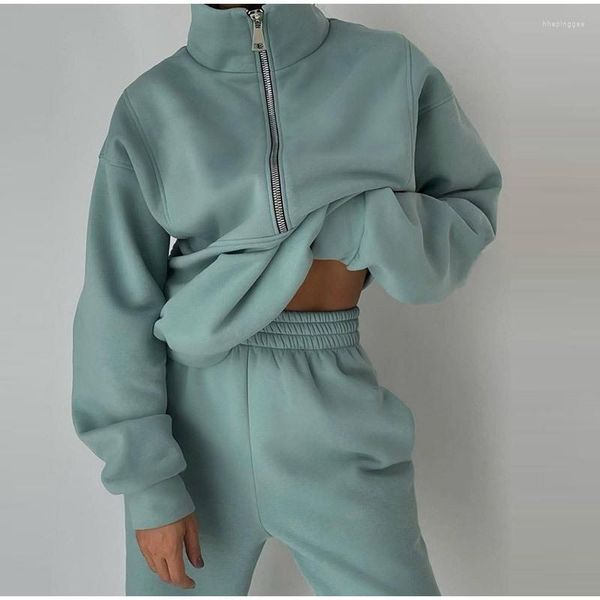 Frauen Zweiteilige Hosen 2023 Herbst Lange Anzüge Schwarz Rollkragen Reißverschlüsse Hülse Hoodie Halten Warme Mäntel Weibliche Trendy Casual Damen kleidung