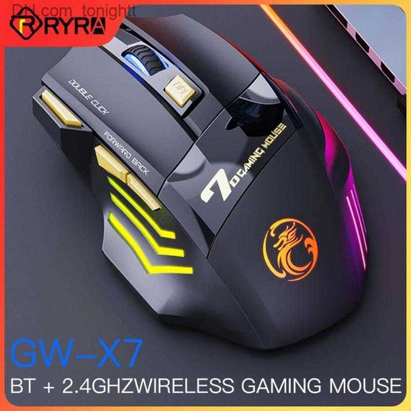 RYRA 2.4G Kablosuz Fare DPI3200 7 Tuşlar Çift tıklayın Ücretsiz Sessiz Şarj Edilebilir Renkli Solunum Işık Kablosuz Gamming Mouse Q230825