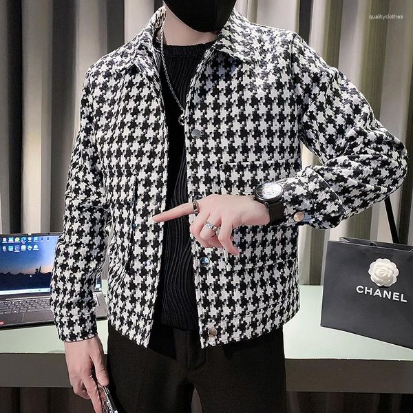 Erkek Ceketler Yüksek kaliteli Bahar Sonbahar Çarpışma Yaka Ekose Kore Versiyonu Business Leisure Slim-Fit Moda Araç Paltolar