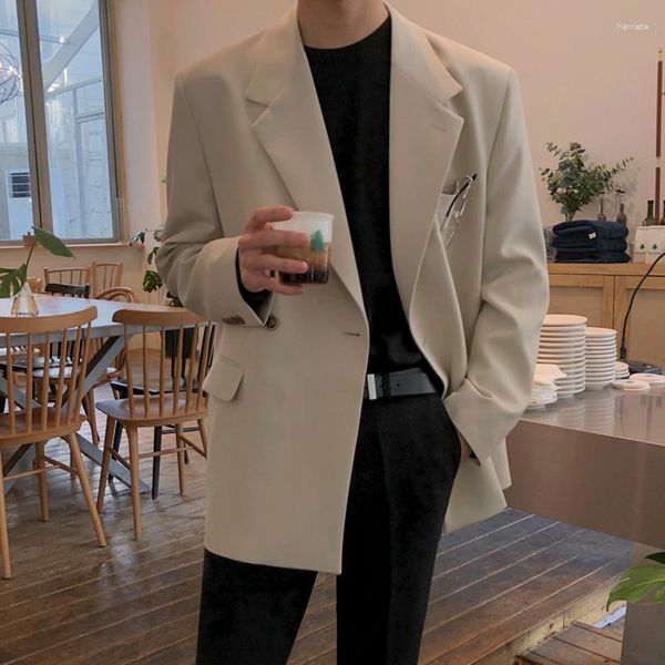 Herrenanzüge 2023 Lässige, hübsche Blazer Lose Modetrend Anzugjacken Streetwear Kleidung im westlichen Stil Khaki/Schwarze Farbmäntel