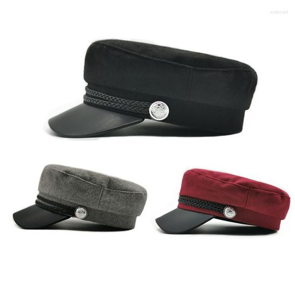 Berets Outono Inverno Casual Mulheres Chapéu Militar Exército Cap Feminino Moda Coreano Lã Flat Caps Soild Cor Chapéus Senhoras