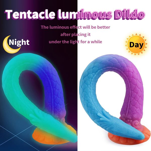 Falli/Dong 47 cm Plug anale super lungo Glow in The Dark Monster Dildo Flessibile liquido in silicone Butt Plug Stimolazione vaginale per uomini e donne 230825