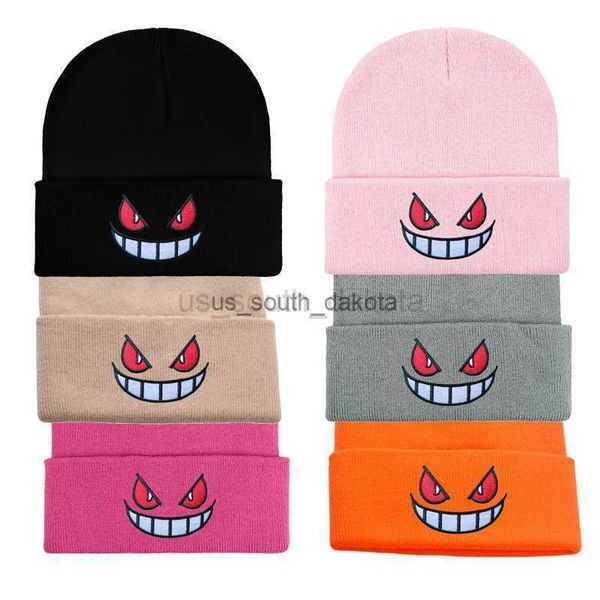 Beanie / Skull Caps 16 Cores Unisex Outono Inverno Ao Ar Livre Beanie para Homens Mulheres Malha Gengar Hood Chapéu Bordado Casual Fora Halloween Chapéus L0825