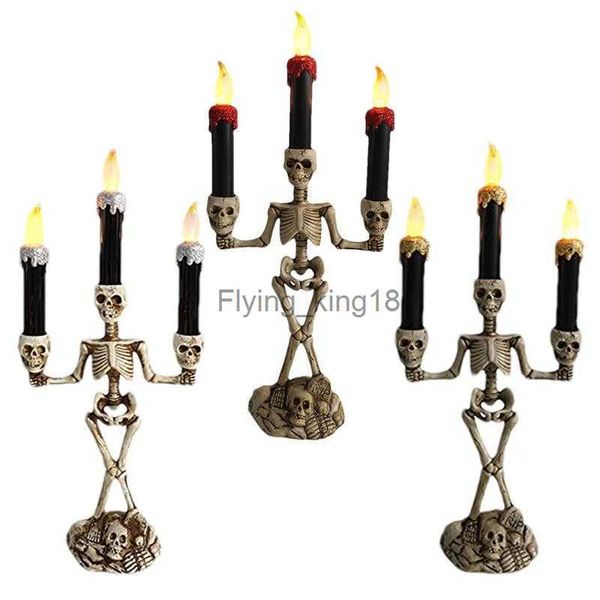 Decorazioni candelabri di Halloween Candeliere a triplo teschio per decorazioni centrotavola da tavolo Decorazioni da tavolo per feste in casa stregata HKD230825