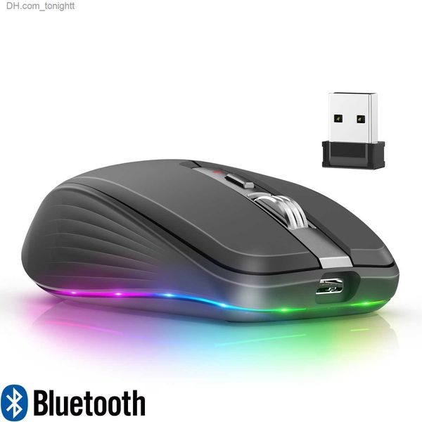 Çift mod şarj edilebilir kablosuz Bluetooth 2.4g fare RGB Sessiz Fare Windows Mac iOS Android Dizüstü TABLOSU Telefon PC Q230825